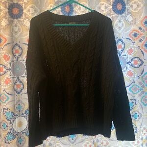 Black Destroyed Cable Knit Sweater